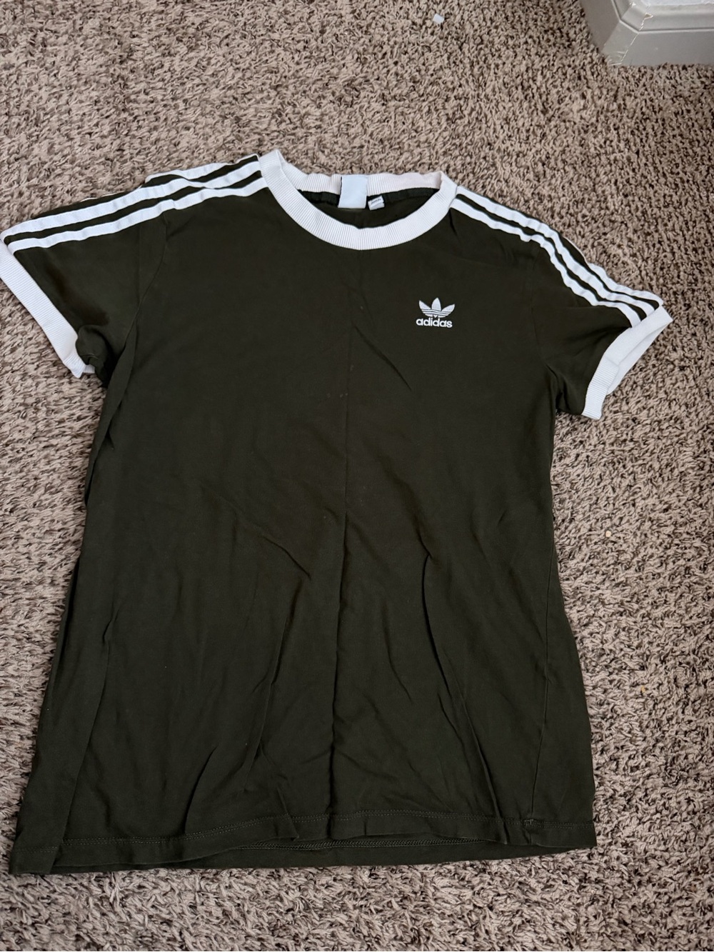 adidas Olive Green & White Trefoil Ringer Tee